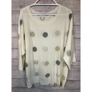Charter Club Woman 2X Metallic Polka Dot Oversized Batwing Sweater Cream Cozy
